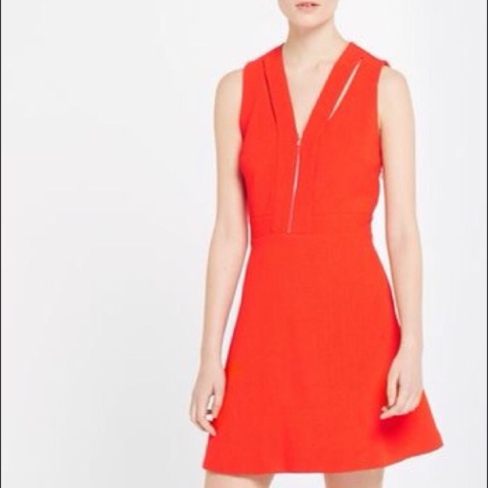 Sandro Paris Women's 3(L) Bright Orange Sleeveless Zip Dress W/ Cutout Details